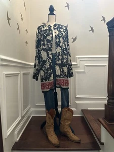 Nexx schwarz hellbraun Langarm Tunika Bluse Gr. L Boho Mandarinkragen Kleid Jacke - Bild 1 von 24