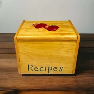 Caja de recetas de madera vintage con tapa casa de campo MCM almacenamiento de tarjetas de recetas - Imagen 1 de 10