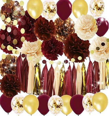 Decoraciones de Graduación Granate Dorado 2025/Borgoña Granate Graduación Fiesta Decoración... Foto 1 de 4