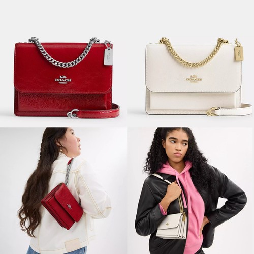 Borsa a tracolla Coach CW205 Mini Klare nuova con etichette in pelle verniciata colore rosso e perla opzione