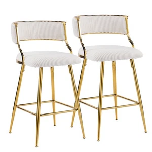 Velvet Counter Height Bar Stools Set of 2 Modern Corduroy Upholstered Stools - Picture 1 of 17
