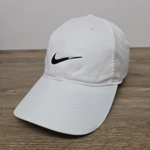Nike Heritage86 Dri-Fit Hat White w/ Black Swoosh Adjustable Runner Cap - Picture 1 of 12
