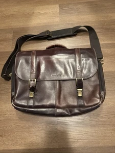 Samsonite Brown Leather Flap over Double Gusset Laptop Bag - Picture 1 of 11
