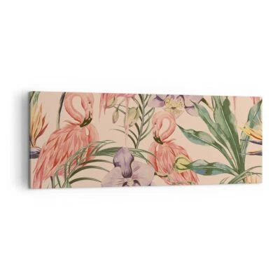 Wandbilder 140x50cm Leinwandbild Flamingos Pflanzen Vogel exotisch XXL Bilder - Bild 1 von 4