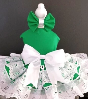 VESTIDO ARNÉS PERRO VERDE CON ENCAJE BLANCO NUEVO HECHO A MANO ENVÍO GRATUITO Foto 1 de 4