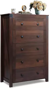 Farmhouse 5 Drawer Dresser for Bedroom, Wood Dresser Storage Organizer, Tall Dre - Picture 1 of 12