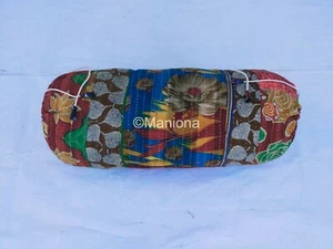 Kantha Quilt Bolster Floral Print Cover Cylinder Round Yoga Decor Pillow Cases - Picture 1 of 4