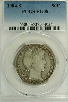 1904-S Barber Half Dollar : PCGS VG08 - Image 1 of 4