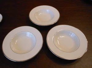 Edgerton Classic 8" rimmed soup bowls white with platinum trim China SET of 3 - Picture 1 of 5