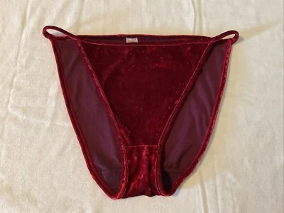 Bragas de bikini vintage de terciopelo rojo Y2K años 90 talla L 7 Foto 1 de 4