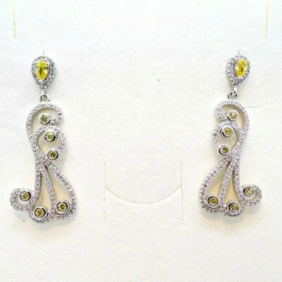 Gelbe Saphir Weißtopas Ohrstecker Ohrhänger 925 Sterlingsilber 42 x 16,5 mm - Bild 1 von 4