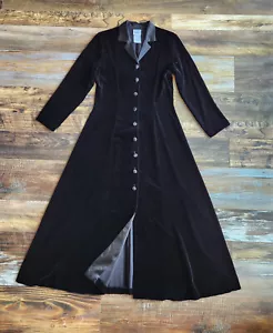 Vintage'80s Laura Ashley Silk Velvet Riding Coat Steampunk Maxi Dress Black Sz.8 - Picture 1 of 10