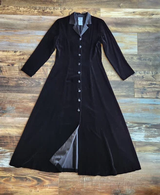 Vintage'80s Laura Ashley Silk Velvet Riding Coat Steampunk Maxi Dress Black Sz.8 - Image 1 of 4