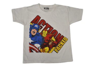 Marvel Little Boys Action Packed Captain America Iron Man White Shirt New S(4) - Image 1 of 4