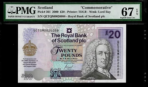 Scotland 20 Pounds 2000 PMG 67 EPQ UNC P#361 Commemorative Wmk Lord Ilay - Picture 1 of 4