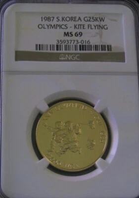 1987 South Korean 25KW Gold Kite Flying NGC MS69 Price  - Image 1 of 4