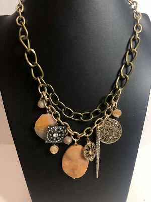 2216 Chico's tono dorado ágata circonita cúbica collar de eslabones 18-21" Foto 1 de 3