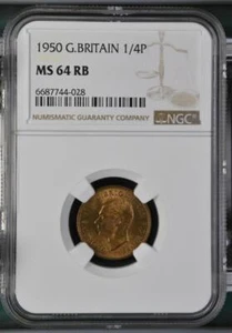 Great Britain 1/4 Penny 1950 NGC MS 64 RB - Picture 1 of 2
