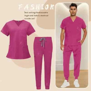 Nursing Uniforms Unisex Medical Clinical Uniform Men Doctor Nurse Scrubs Sets  - Picture 1 of 34