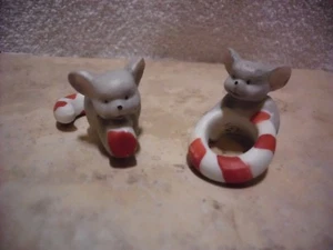 VINTAGE HOUSE OF LLOYD BISQUE MICE WITH CANDY CANES FIGURINES 1988 SET OF 2  - Picture 1 of 3