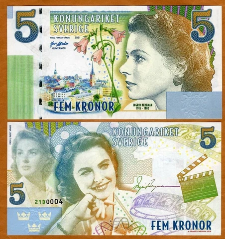 Sweden, 5 Kronor, Private Issue Essay, 2021- 2022 Ingrid Bergman Cover