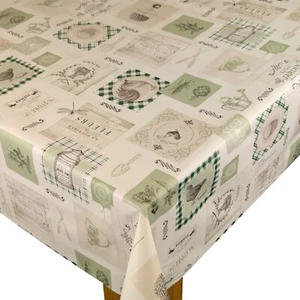Country Chickens Sage Green  PVC Vinyl Wipe Clean Oilcloth Tablecloth - Picture 1 of 1