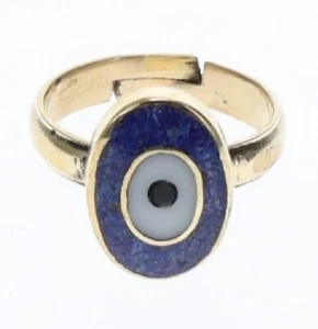 Ring Brass Evil Eye Blue Adjustable - Picture 1 of 2