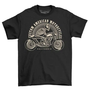Custom American Motorcycles Skeleton Rider California Adults T-Shirt Café Racer - Picture 1 of 6