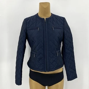 Brooks Brothers 4 Small Womens Navy Blue Quilted Jacket Full Zip Pockets Logo - Picture 1 of 13