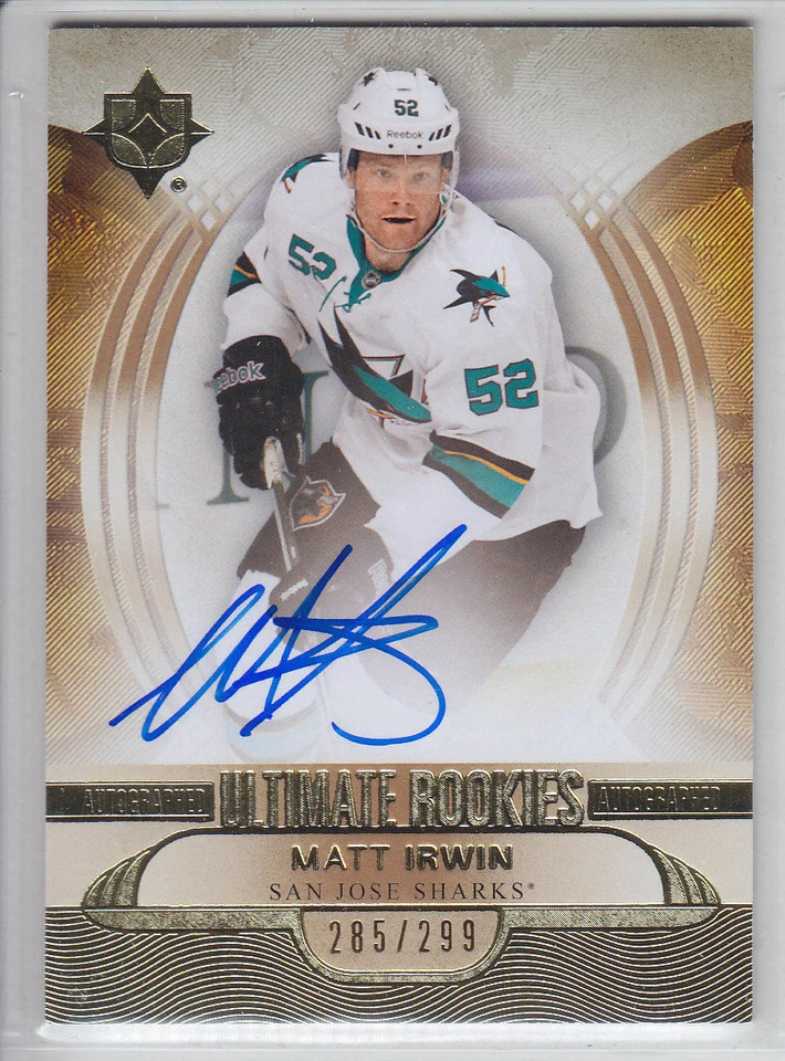 2013-14 UD ULTIMATE MATT IRWIN RC AUTO /299 Rookie 137 Autograph Upper Sharks - Image 1 of 1