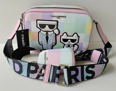 KARL LAGERFELD PARIS PASTEL COLORBLOCK BLUSH COMBO CAT CROSSBODY PURSE NWT - Image 1 of 4