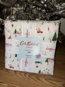 Cath Kidston London Cotton Christmas SHINE BRIGHT CREAM Village 3pc QUEEN Quilt - Picture 1 of 3