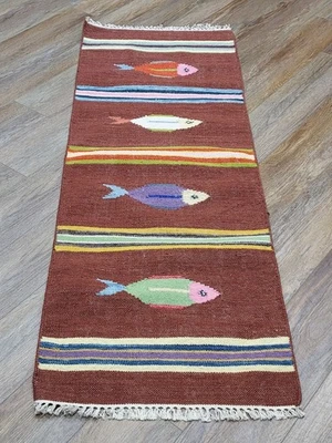 Alfombra turca Bohemia Oushak, alfombra contemporánea turca Oushak hecha a mano, 2x6 pies Foto 1 de 4