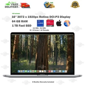 Apple MacBook Pro 16′′ Retina 64GB RAM 1TB SSD i9 bis 5GHz 8C|24C 8GB GPU Laptop - Bild 1 von 20