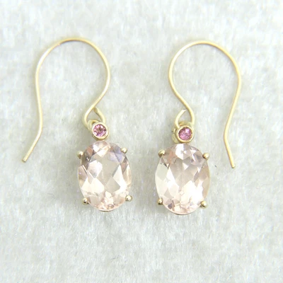 9ct Gold Morganite Pink Tourmaline Drop Earrings - Image 1 of 4