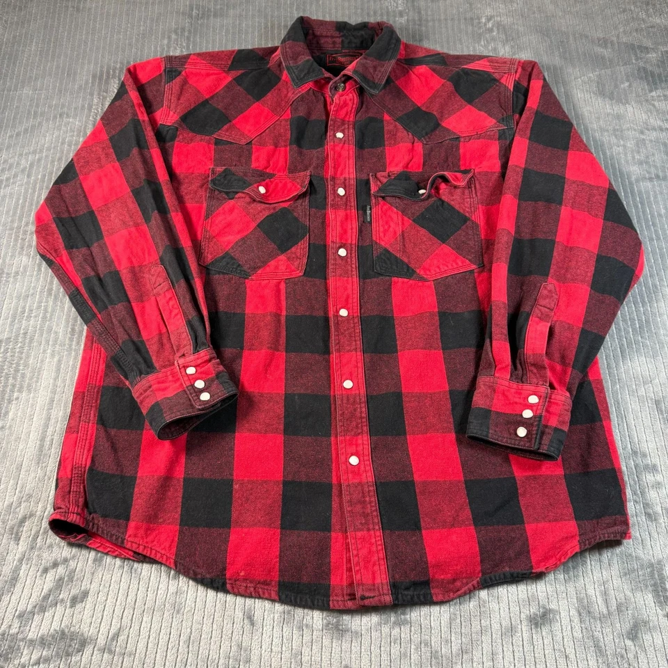 Camisa de franela Five Brother roja negra a cuadros de búfalo XL para hombre perla a presión peso pesado Foto 1 de 4