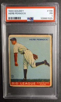1933 Goudey - #138 Herb Pennock - HOF - PSA 1 PR - Image 1 of 2