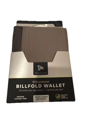 Billetera Travelon RFID Bloqueo Piedra Gris Lona con Borde de Cuero Billetera para Hombres Foto 1 de 3
