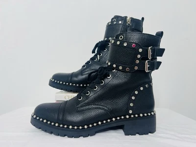 Sam Edelman Jennifer 黑色皮革铆钉踝战斗系带侧拉链靴 7 — 第 1/4 张图片