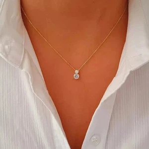 1.10Ct Round Lab Created Diamond Small Gift Pendant 14K Yellow Gold Plated 18'' - Picture 1 of 5