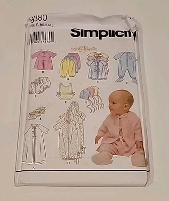 Simplicity 9380 Infant Layette Pattern 10 Piece Wardrobe Sz NB-L Uncut - Image 1 of 2