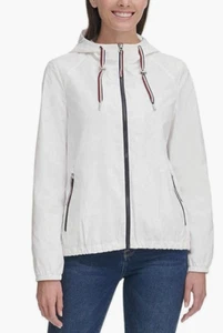 NUEVO CON ETIQUETAS Tommy Hilfiger Deletrear Chaqueta Cortavientos Con Capucha Mujer Grande Cremallera Completa - Imagen 1 de 5