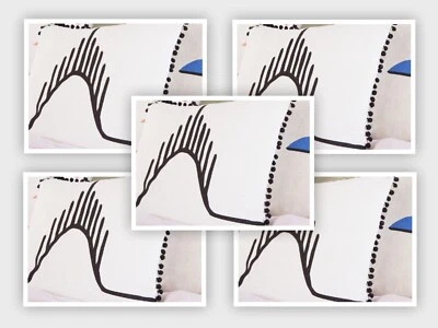 Set of 5 - Black & White Bohemian Cushion Covers with Black Pom Pom Piping - Image 1 of 4