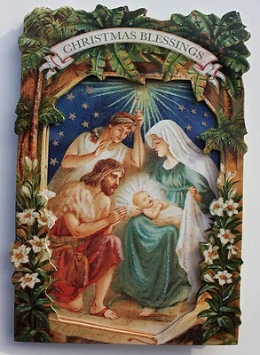 *PUNCH STUDIO Set of 4 Dimensional 3D Christmas Note Cards ~ PALMS NATIVITY - Image 1 of 4