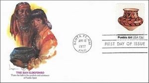 Arte nativo indio Río Grande San Ildefonso Cerámica Pueblo Cultura EE. UU. FDC 1977 - Imagen 1 de 2
