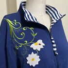 Decorated Originals Sz XL Daisy Stripe Jacket Full Zip Navy Embellished Spring