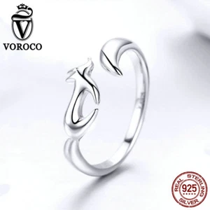 Voroco Argento Sterling 925 Anello Volpe Charm per Bellezza Bracciale Donna Collana - Foto 1 di 5