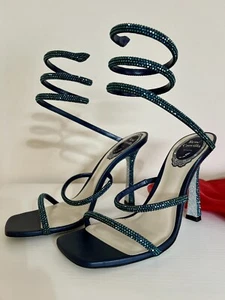 Rene Caovilla Cleopatra Embellished Crystals Stiletto - Green - RARE - Size 7.5 - Picture 1 of 10