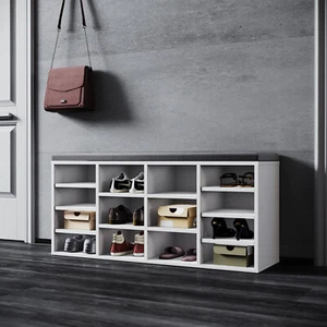 White Shoes Storage Rack Floor Standing Cabinet Organiser Shelves with Cushion - Picture 1 of 13