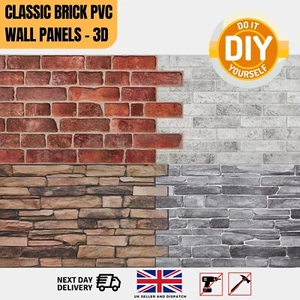 3D Brick Effect Wall Panel Cladding Slate PVC Panelling Retro Classic Red White - Picture 1 of 61